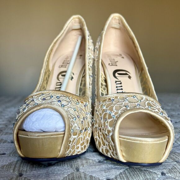 Lady Couture Ivy Peep Toe Gold Lace Mesh Stiletto Heels NIB Women’s EU 40 US 9 - Picture 10 of 16